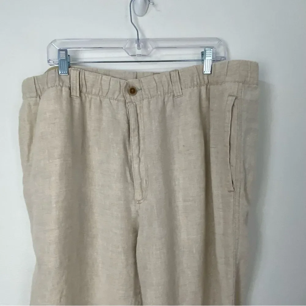 Caribbean Men’s 42 Cream Linen Chino Trousers‎ Relaxed Vacation Resort Cruise